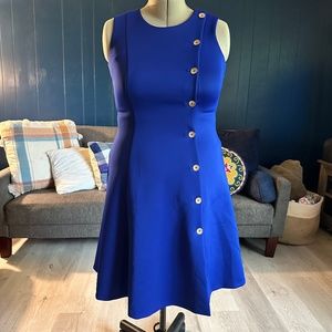 Calvin Klein Gold-Tone Side-Button Fit & Flare Dress - Blue 10